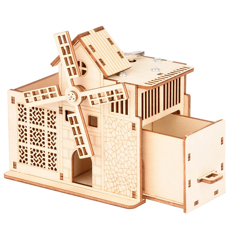 Big Windmill Music Box with Pencil Holder – 3D Wood Puzzle DIY