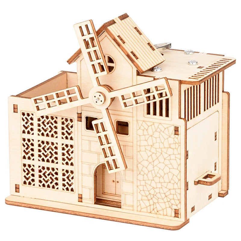 Big Windmill Music Box with Pencil Holder – 3D Wood Puzzle DIY