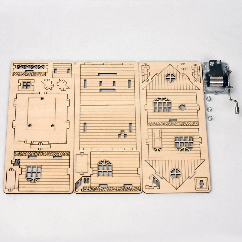 DIY 3D Puzzle Wooden House Music Box - Hand Crank & Wind-Up Versions