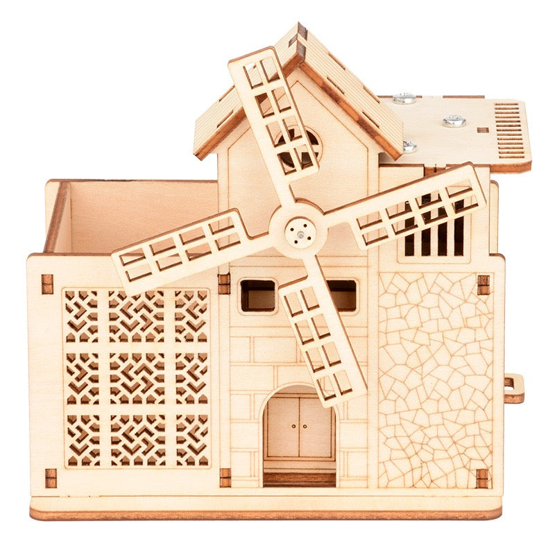 Big Windmill Music Box with Pencil Holder – 3D Wood Puzzle DIY