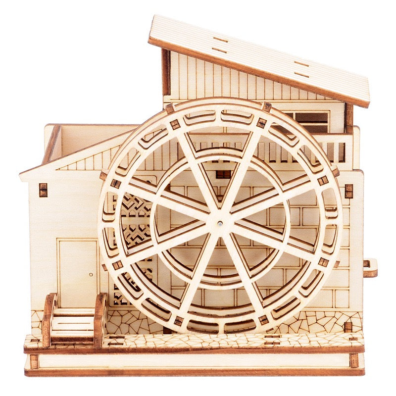 Large Waterwheel 3D Wood Puzzle Music Box & Pen Holder