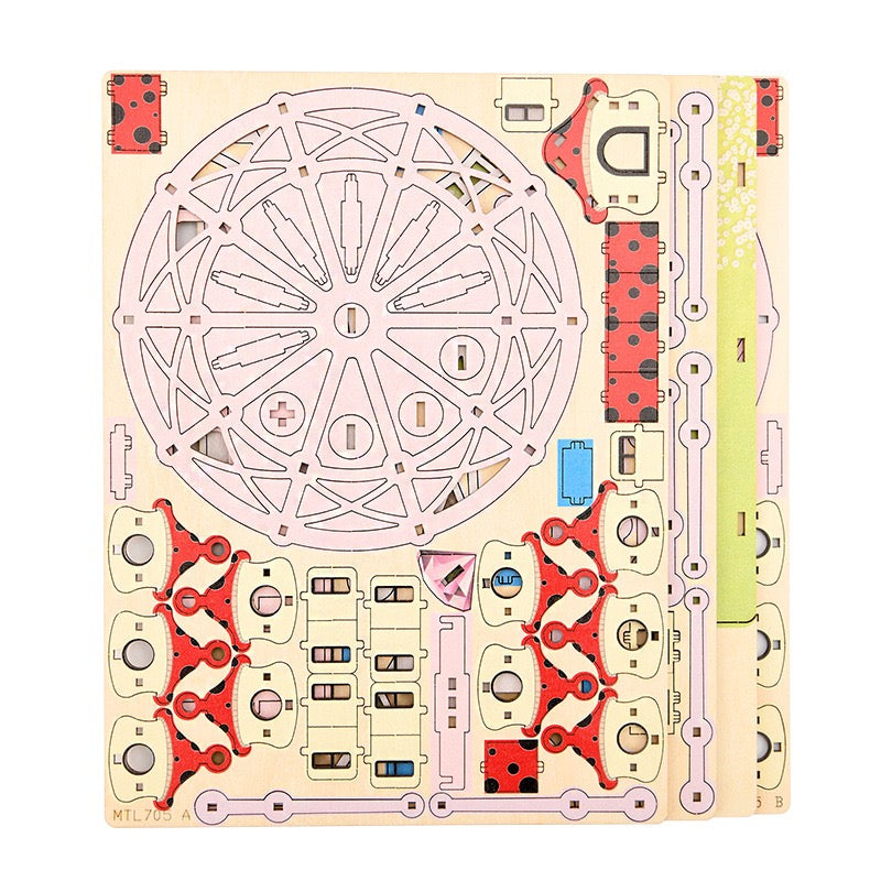 3D Wood Puzzle Ferris Wheel DIY Toy – Large Size Colorful Romantic Version