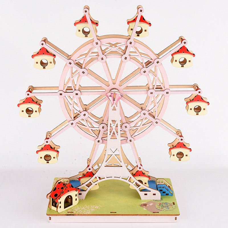 3D Wood Puzzle Ferris Wheel DIY Toy – Large Size Colorful Romantic Version