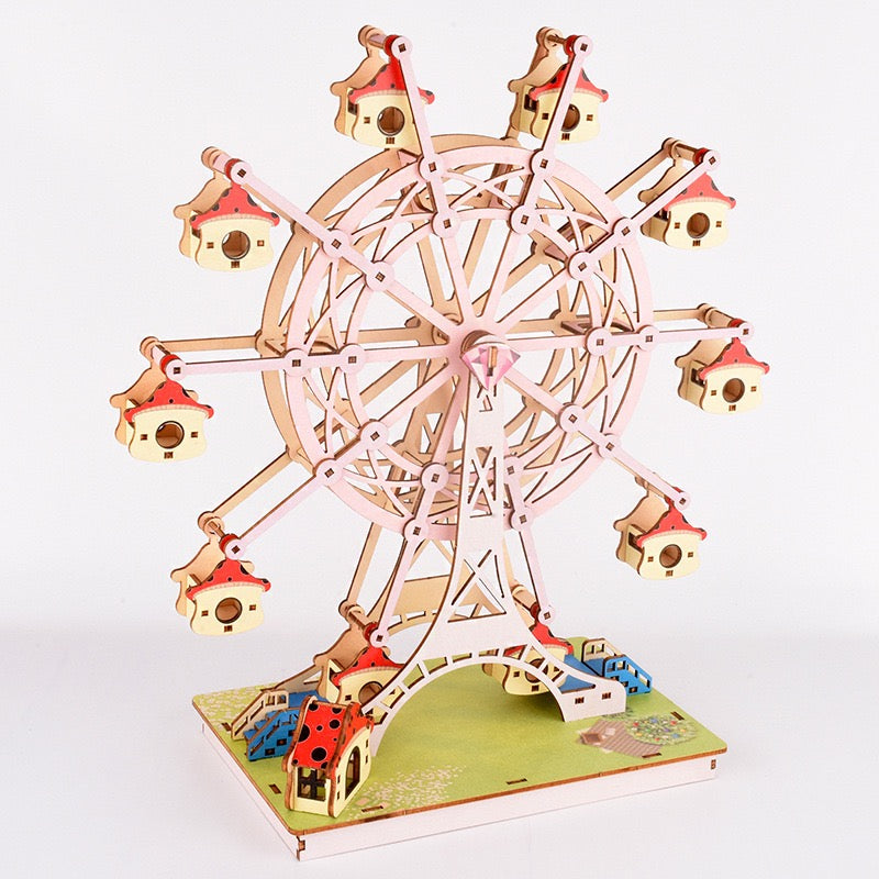 3D Wood Puzzle Ferris Wheel DIY Toy – Large Size Colorful Romantic Version