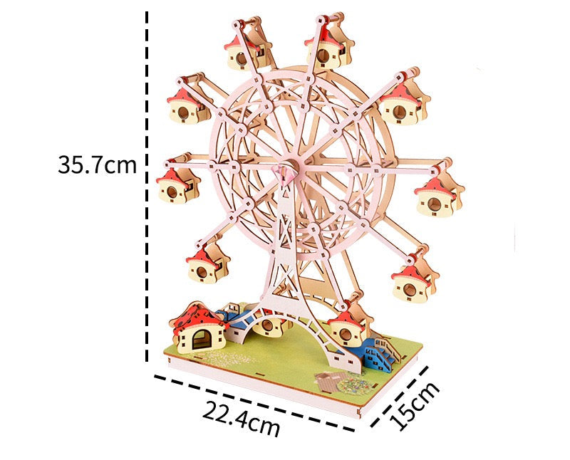 3D Wood Puzzle Ferris Wheel DIY Toy – Large Size Colorful Romantic Version