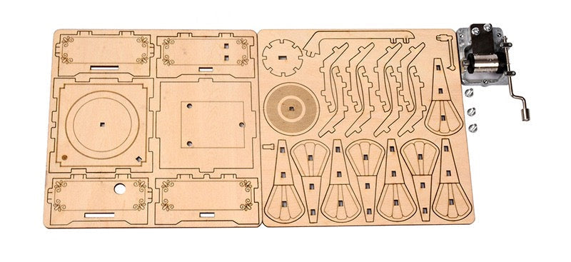 DIY 3D  Gramophone Music Box Wooden Puzzle - Vintage Hand Crank