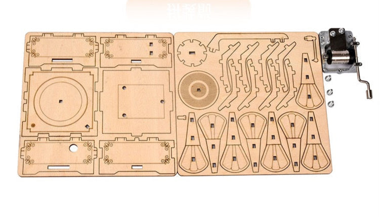DIY 3D  Gramophone Music Box Wooden Puzzle - Vintage Hand Crank