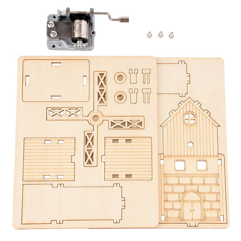 DIY 3D Wooden Puzzle - Windmill Music Box Model