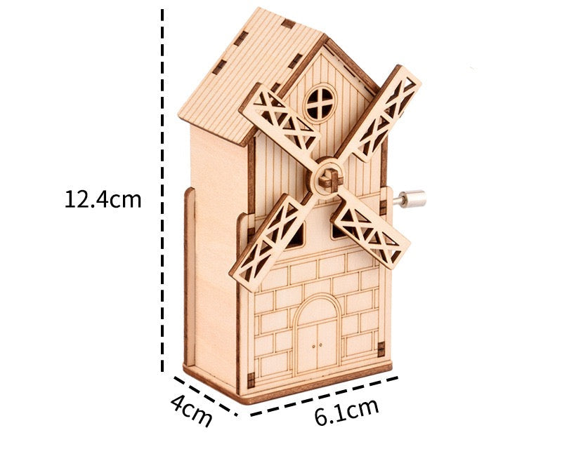 DIY 3D Wooden Puzzle - Windmill Music Box Model