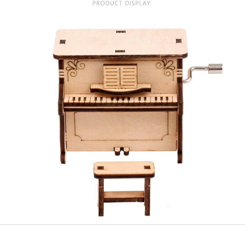 DIY 3D Wooden Puzzle - Hand Crank Mini Piano Music Box