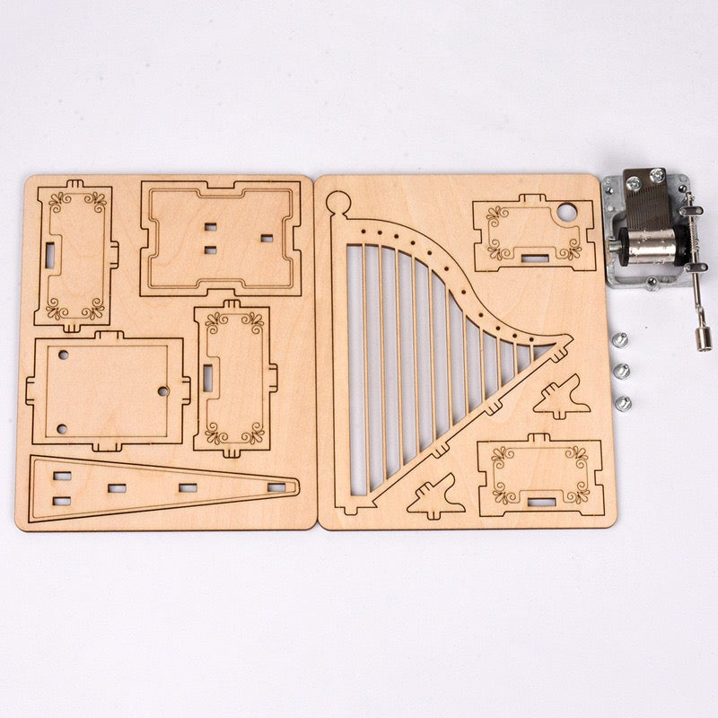 DIY 3D Wooden Puzzle - Hand-Crank Harp Music Box