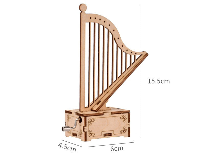 DIY 3D Wooden Puzzle - Hand-Crank Harp Music Box