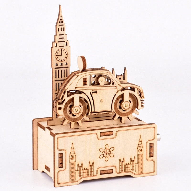 3D Wood Puzzle Music Box - London Beetle Car and Big Ben DIY Craft Kit