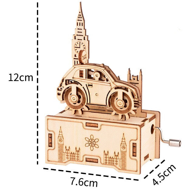 3D Wood Puzzle Music Box - London Beetle Car and Big Ben DIY Craft Kit