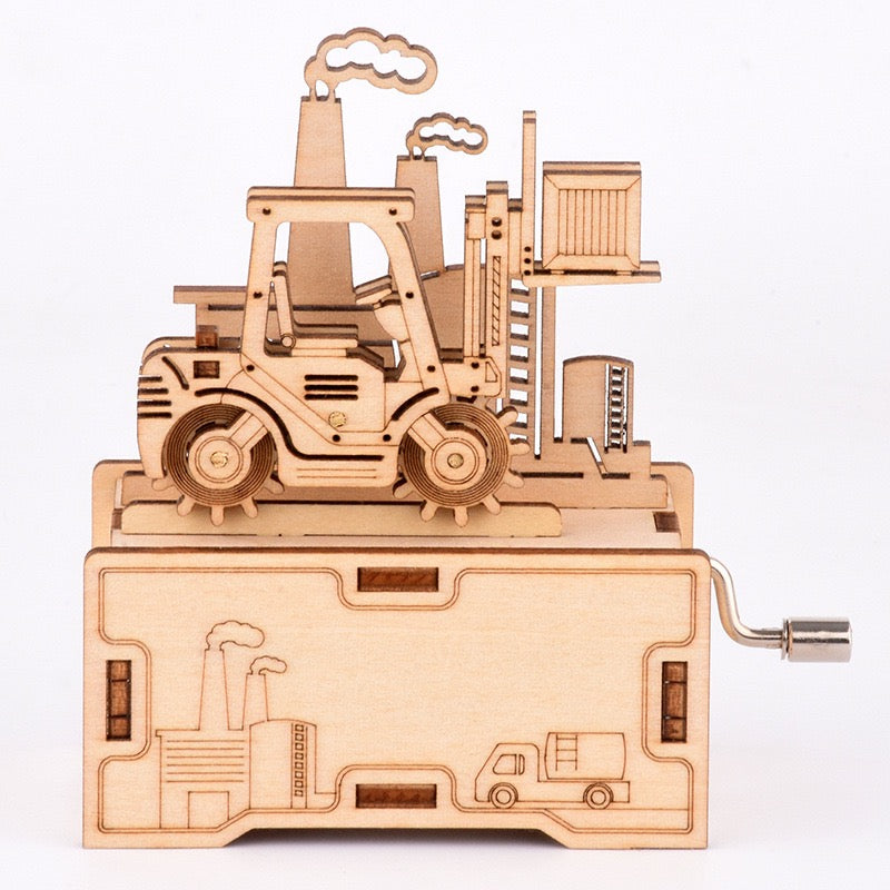 Forklift 3D Wood Puzzle Music Box – DIY Hand Crank Kit