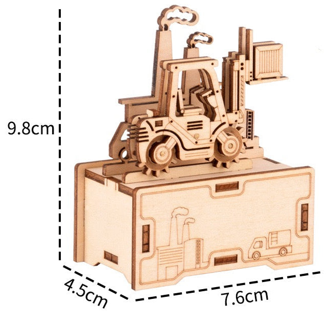 Forklift 3D Wood Puzzle Music Box – DIY Hand Crank Kit