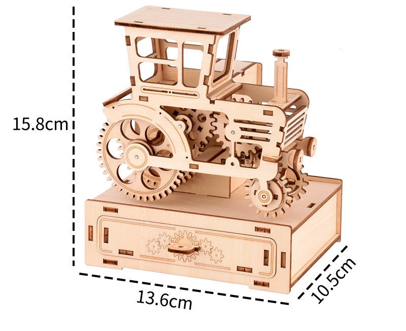 3D Wood Puzzle Music Box with Tractor Pencil Holder – DIY Assembly Kit