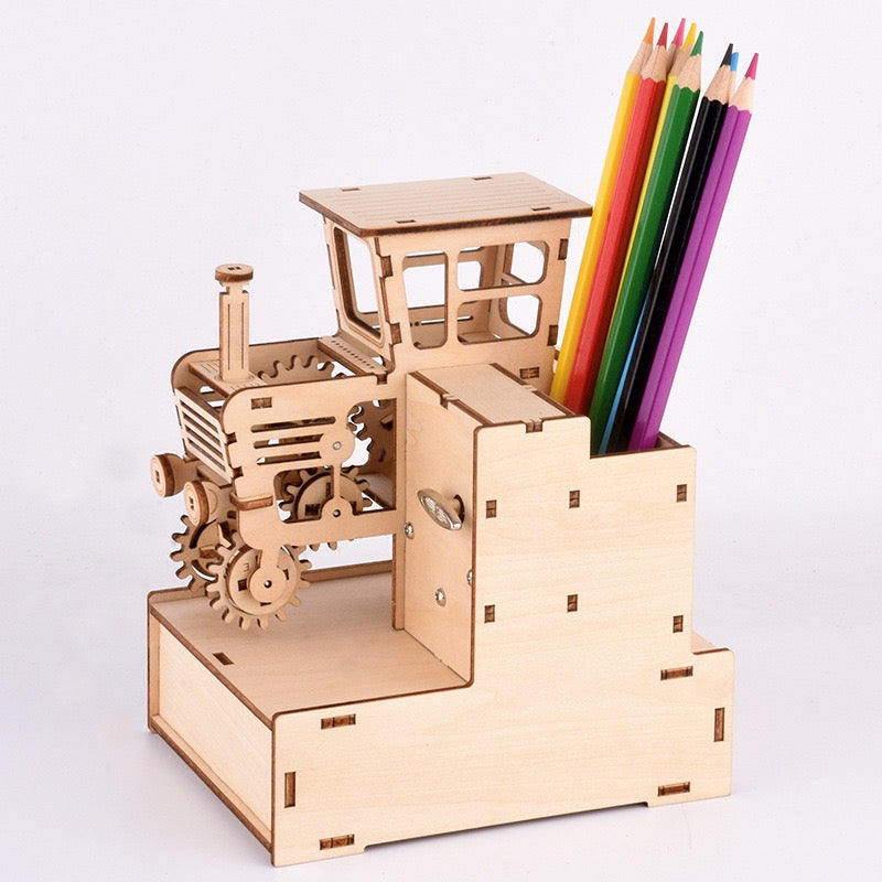 3D Wood Puzzle Music Box with Tractor Pencil Holder – DIY Assembly Kit