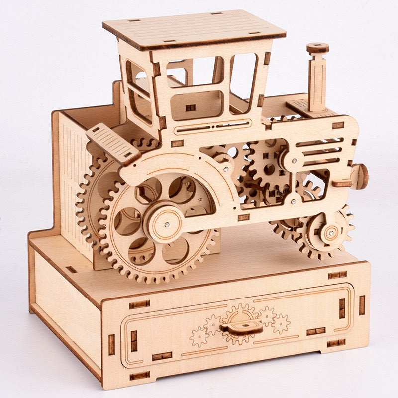3D Wood Puzzle Music Box with Tractor Pencil Holder – DIY Assembly Kit