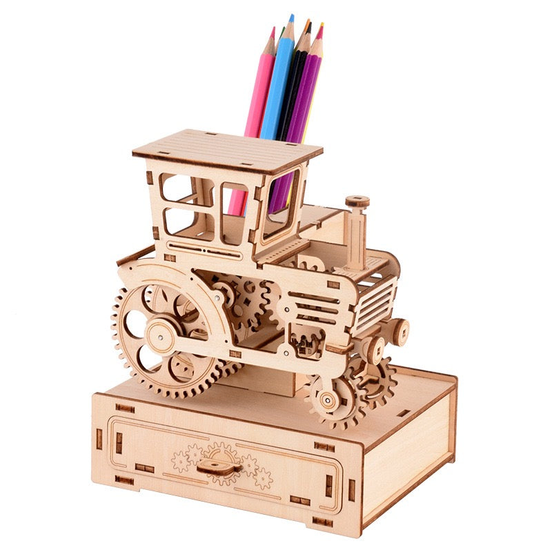 3D Wood Puzzle Music Box with Tractor Pencil Holder – DIY Assembly Kit