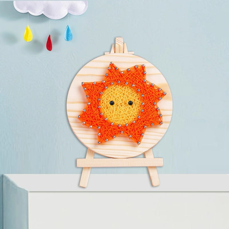 Mini DIY String Art Kit (4.3" Round) - Cute Kids Craft with Easel