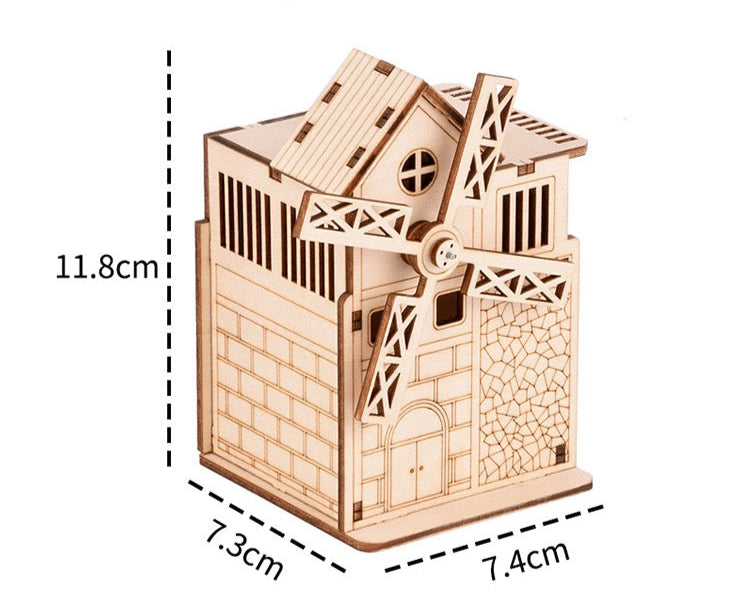 Large Windmill Music Box – 3D Wood Puzzle